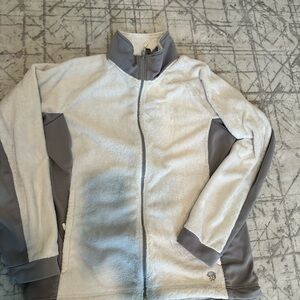 Mountain HardWear Women’s White & Gray Fuzzy Fleece Jacket Coat Size L